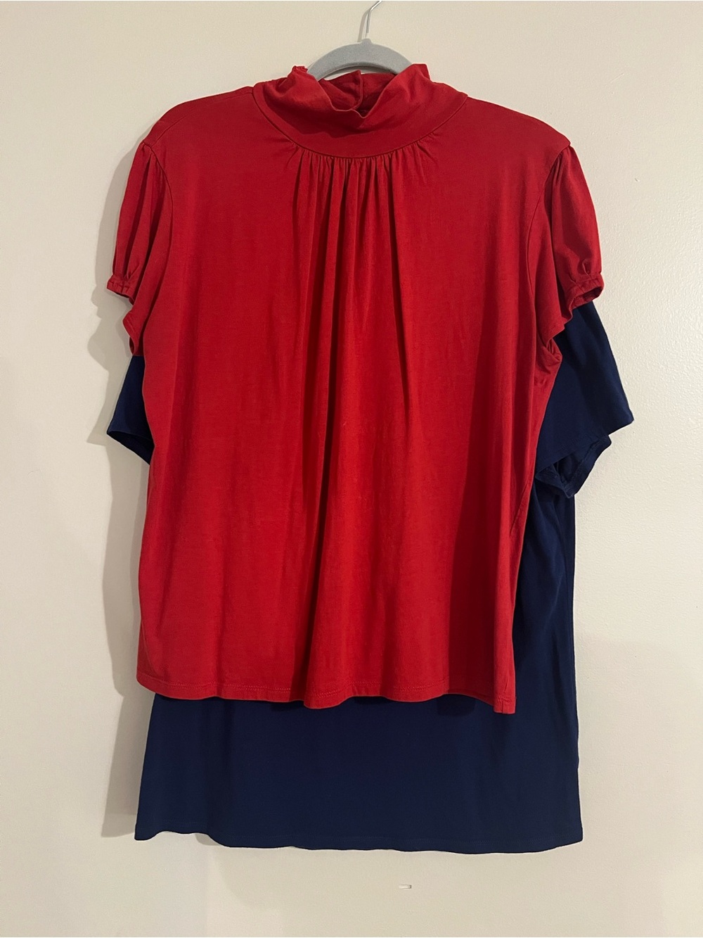 Cato Short-Sleeve Mock Neck Tees in Red-1 and Blue-1